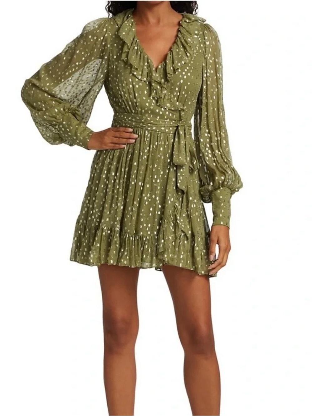 Zimmerman khaki green metallic wrap mini dress
